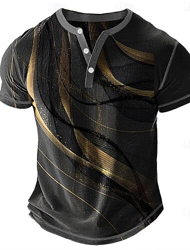 Hombre Geométrico Abstracto Henley Shirt Camiseta de gofres Manga Corta Diario Retro Antiguo Clásico Deporte Casual Festivos Primavera verano Todas las Temporadas Amarillo Azul Piscina Morado Gris