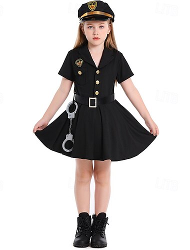  Polizei Polizist MINT-Tag Karriere-Rollenspiel Kleid Kostüm Uniform Cosplay Mädchen Kinder Leistung Pädagogisches Ankleiden Verkleidung für Schulveranstaltungen Halloween Karneval Welttag des Buches