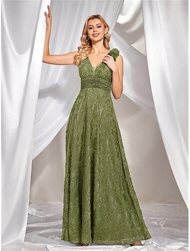  A-Linie Quinceanera-Kleider Elegant Kleid Formell Hochzeit Bodenlang Ärmellos V Ausschnitt Spitze V-Ausschnitt mit Falten 2025