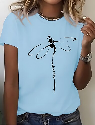  Damen T Shirt Grafik Tiermotiv Vintage Stilvoll Klassisch Kurzarm Rundhalsausschnitt Normale Oberteile Täglich Wochenende Druck Weiß Purpur Hellgrau Leicht Blau Sommer Frühling