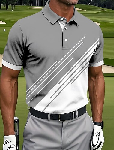 Herren Golf Linie Polo Sport-Poloshirts Kurzarm Polo-Shirts Hemden mit Kragen Lässig Athleisure Knöpfe Sommer Blau Himmelblau Grau