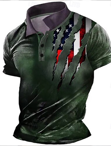  4 juli 2026 250e Voor heren Amerikaanse vlag veteranen Poloshirts Golfshirt Korte mouw Poloshirt Overhemden met kraag Casual Streetwear Vakantiekleding Feestoutfits 3D-afdrukken Knop Rood Groen