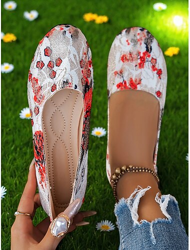  Ballerines fleuries pour femmes – chaussures légères et décontractées à bout rond pour dames, idéales pour les promenades au parc, les pique-niques printaniers et le confort quotidien