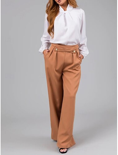  Mujer Chinos Corte Recto Moda Ropa de calle Longitud total Alta cintura Plano Bolsillo Confortable Suave Cómodo Microelástico Exterior Calle Naranja Verano Primavera Holgado