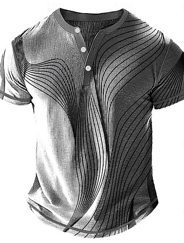  Herren Geometrisch Abstrakt Henley Hemd Waffel-T-Shirt Kurzarm Täglich Retro Vintage Klassisch Sport im Freien Lässig Ferien Sommer Frühling & Sommer Violett Rot Blau Grau Henley Henley T-Shirt