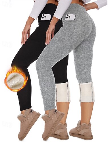  Damskie legginsy do pilatesu Spodnie outdoorowe spodnie sportowe Kieszeń Lekki Ciepłe Pilates Siłownia Bieganie Majtki Czarny Jasnoszary Puszysta Sport Odzież sportowa Średnio elastyczny