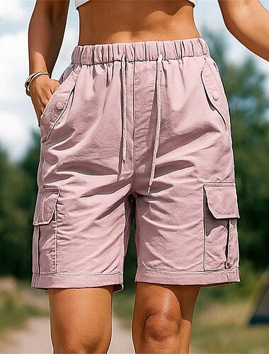  Damen Cargoshorts Wandershorts Außen Normale Passform Wasserdicht Atmungsaktiv Schnelltrocknend Leicht Shorts Kordelzug Elastischer Bund Schwarz Rosa Spandex Camping / Wandern Golfspiel Laufen S M L