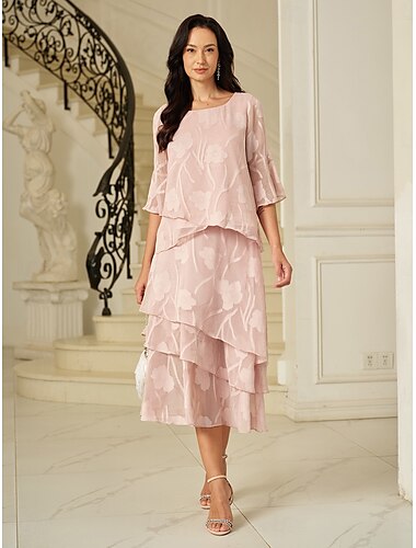  Damen Rock Elegant Midi Mittlere Taille Röcke Blumenmuster Geschichtet Unelastisch Party Lässig Rosa Sommer Chiffon
