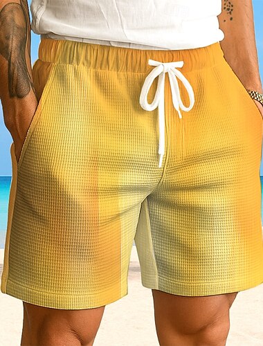  Herren Farbverlauf Waffel-Shorts Sweat-Shorts Freizeitshorts Mittlere Taille Modisch lässig Urlaub Joggen Trainieren Elastischer Kordelzug in der Taille Shorts mit Taschen Designer Bekleidung