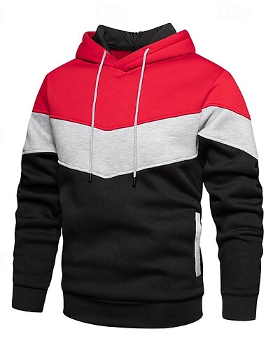 Herren Kapuzensweatshirt Pullover Kapuzensweatshirt Hellgelb Weinrot Denim Blue Schwarz Weiß Mit Kapuze Farbblock Fronttasche Sport & Outdoor Lässig Täglich Streetwear Cool Sportbekleidung Herbst