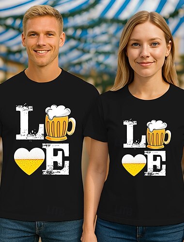  Oktoberfest Hirsch Bär T-Shirt Lederhosen T-Shirt Match Bayerisch München Deutsch Grafik Für Paar Herren Damen Erwachsene Karneval Oktoberfestbier Heißprägen Party