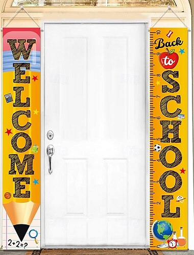  Back to School Decorations Outdoor,Porch Banner Couplets Door Banner American Flag Welcome Sign Door Hanging Flag