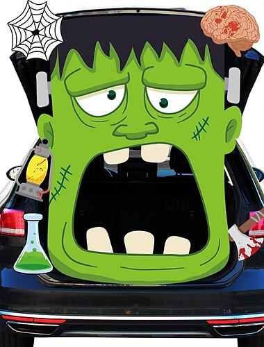 Halloween-koffert- eller godbitdekorasjonssett til bil - stor halloween-heksekoffert eller godbit til SUV, halloween-bildekorasjoner utendørs bueinngang garasjedekorasjoner