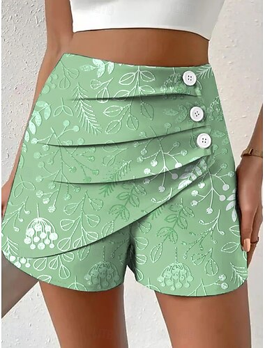  Damen Chinos Shorts Urlaub Vintage Ethno-Stil Kurz Hohe Taille Blumen Grafik Plissiert Mikroelastisch Outdoor Urlaub Straße Violett Rubinrot Rosa Grün Sommer Frühling Normale Passform