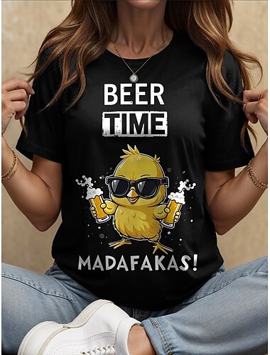  オクトーバーフェスト 女性用 Tシャツ グラフィック 動物 レタード ヴィンテージ スタイリッシュ クラシック 半袖 クルーネック ラウンドネック レギュラートップス 日常 週末 プリント ブラック ホワイト イエロー ルビーレッド ブルー 夏 春