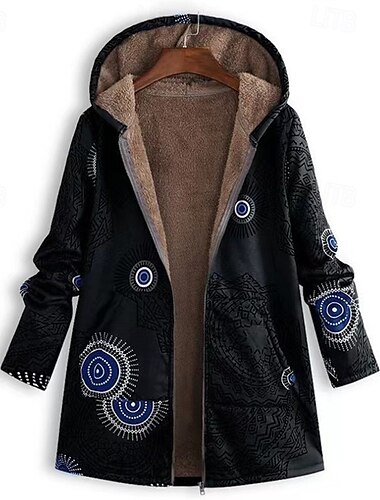  Damen Fleecejacke Mantel Kapuzenjacke Warm Bequem Reißverschluss Tasche Mode Modern Lässig Geometrisch Ausgehen Wochenende Reisverschluss Regulär Mit Kapuze Normale Passform Langarm Oberbekleidung