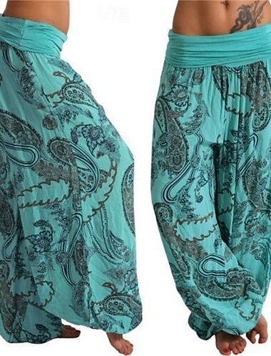  Damen Hosen Hose Haremshose Palazzo-Hose Mode Boho Volle Länge Mittlere Taille Druck Elastischer Bund Bequem Mikroelastisch Straße Alltagskleidung Ausgehen Schwarz Gelb Rote Marineblau Sommer Frühling