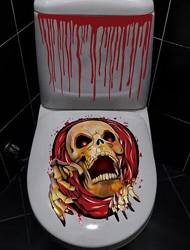  2 sets Halloween Toilet Seat Sticker 3D Bloody Bathroom Wall Decal, Scary Self-Adhesive PVC Horror Toilet Cover and Wall Stickers for Halloween Home Bathroom Decor