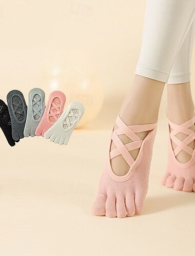  Mujer Calcetines de suelo Cinco dedos del pie antiolor Antifricción absorbente del sudor por Pilates Danza Aptitud física