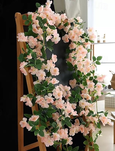  Enredadera de cerezo artificial para colgar en la pared, guirnalda de flores falsas para tuberías de aire acondicionado y decoración de techo interior, enredadera de planta artificial para decoración
