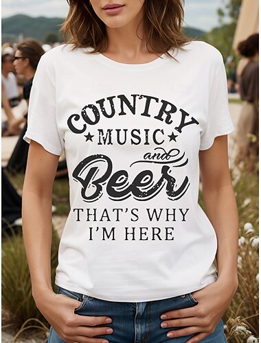  Oktoberfest Damen T Shirt Grafik Buchstabe Vintage Stilvoll Klassisch Kurzarm Rundhalsausschnitt Normale Oberteile Täglich Wochenende Druck Schwarz und weiss Schwarz Weiß Rote Blau Sommer Frühling