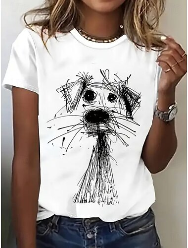  Damen T Shirt Grafik Tiermotiv Katze Vintage Stilvoll Klassisch Kurzarm Rundhalsausschnitt Normale Oberteile Täglich Wochenende Druck Weiß Rosa Purpur Khaki Sommer Frühling