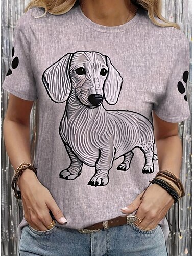 Per donna Maglietta Grafico Animale Gatto Vintage Elegante Classico Manica Corta Girocollo Top Regolari Quotidiano Weekend Stampato Bianco Rosa Viola Cachi Estate Primavera