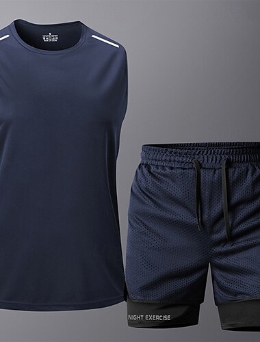  Herren Sportbekleidungsset Sport Set Athleisure Ärmellos Weich Schnelltrocknend Fitnessstudio Training Sport Sportbekleidung Sportkleidung Einfarbig Schwarz Dunkelgrau Dunkelblau