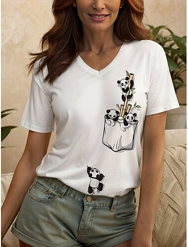  Damen T Shirt Grafik Tiermotiv Vintage Stilvoll Klassisch Kurzarm Rundhalsausschnitt V Ausschnitt Rundhals Normale Oberteile Täglich Ausgehen Wochenende Druck Weiß Gelb Rote Blau Purpur Sommer