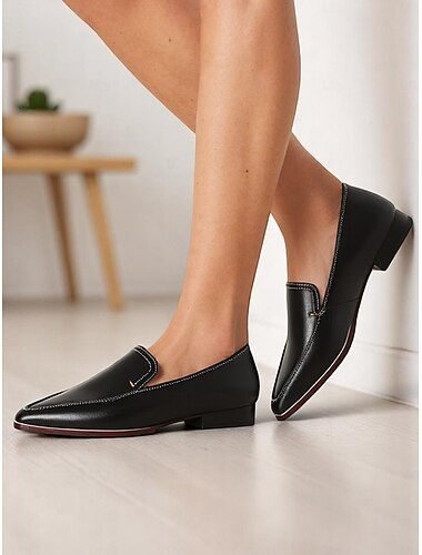  Damen Loafer Büro Arbeit Niedriger Absatz Spitze Zehe Geschäftlich Minimalismus Kunstleder Loafer Schwarz