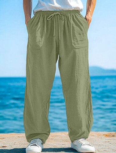  Herren Hose aus Baumwollleinen Hose Sommerhose Baggy-Hosen Strandhose Kordelzug Fronttasche Gerader Schnitt Einfach Komfort Weich Volle Länge Yoga Ferien Strand Urlaub Mode Schwarz Weiß Unelastisch