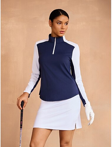  Damen Golf-Poloshirt Blau und Weiß Langarm Oberteil Damen-Golfkleidung, Kleidung, Outfits, Kleidung