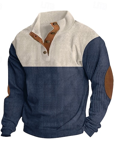 Hombre Sudadera Pana Pull-over Negro Rojo Azul Marino Marrón Gris Cuello Mao Bloque de color Retazos Deporte Casual Diario Ropa de calle Casual De Deporte Primavera Otoño Ropa Sudaderas con capucha