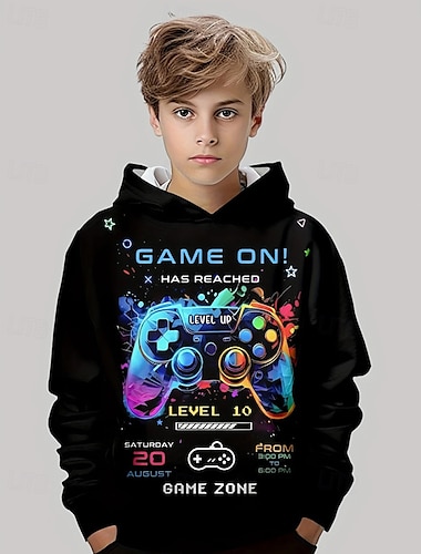  Pojkar 3D Spel Huvtröja Långärmad Vår Höst Mode Streetwear Barn 4-12 år Huva Utomhus Ledigt Dagligen Normal
