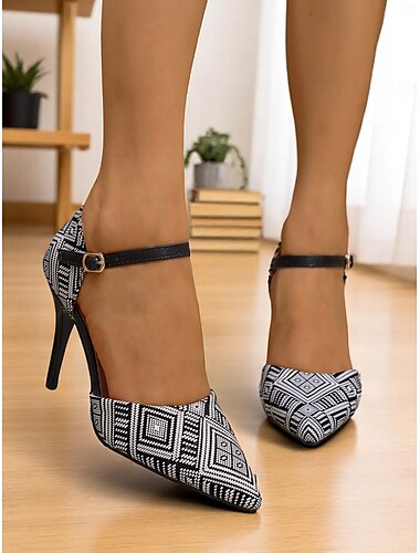  Damen High Heels mit geometrischem Muster – Stiletto-Pumps aus Jacquard-Stoff für berufstätige Frauen, Geschäftstreffen und elegante Abendlooks