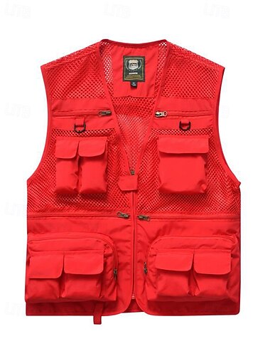  Herren Anglerweste Wanderweste Ärmellos Weste Außen Atmungsaktiv Schnelltrocknend Leicht Winter Reißverschluss Mehrere Taschen Polyester Schwarz Armeegrün Rot Jagd Angeln Klettern