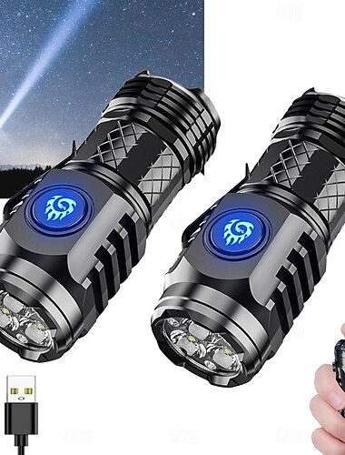  Drie-ogige monster mini flash super krachtige zaklamp, Duitse duimformaat zaklamp, 3-ogige monster mini zaklamp, kleine oplaadbare waterdichte zaklamp met hoge lumen voor buiten