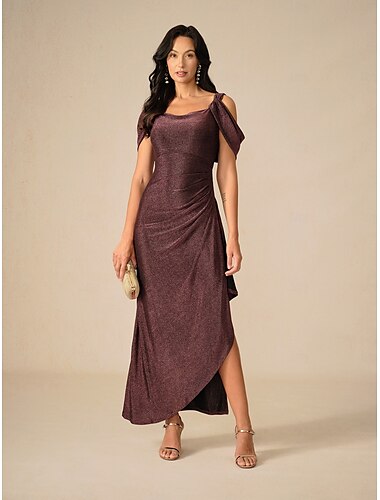  Femmes Robe Longue Maxi Robe Robe de Soirée Moulant Élégant Soirée Anniversaire Club Coupe régulière Uni Sans manches Bretelles Bordeaux Été