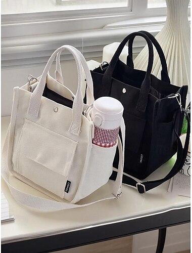  Lässige Umhängetasche aus Canvas für Damen mit einem Schultergurt und verstellbarem Schultergurt – Mini-Tragetasche mit mehreren Taschen für den Alltag, die Schule und den Einkauf