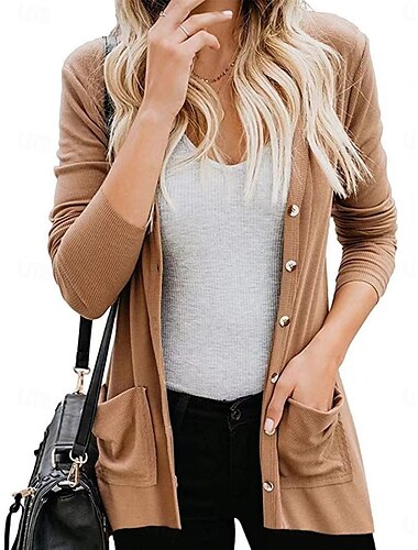  Damen Freizeitjacke Atmungsaktiv Bequem Knöpfe Tasche Lässig Einfach Urlaub Straße Lässig Alltagskleidung Einreihig Regulär V Ausschnitt Normale Passform Langarm Oberbekleidung Weiß Rosa Khaki Sommer