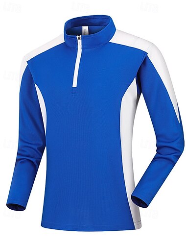  Men's Workout Shirt Running Top Zipper Long Sleeve Top Athleisure Fall Quick Dry Moisture Wicking Gym Workout Training Running Sportswear Activewear Patchwork White Blue Orange