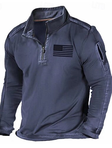  Hombre Sudadera Sudadera con un cuarto de cremallera Negro Blanco Azul Piscina Verde Trébol Caqui Media cremallera Bandera Deporte Diario Festivos Poliéster Ropa de calle Básico Casual Primavera Otoño