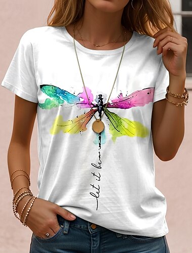  Damen T Shirt Grafik Tiermotiv Vintage Stilvoll Klassisch Kurzarm Rundhalsausschnitt Normale Oberteile Täglich Wochenende Druck Weiß Blau Purpur Grün Khaki Sommer Frühling
