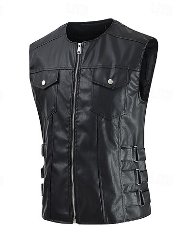  Herren Weste Gilet Weste aus Kunstleder Outdoor Täglich Mode Lässig Frühling Herbst Reißverschluss Tasche PU Leder Bequem Einfach Reisverschluss Rundhalsausschnitt Normale Passform Schwarz Braun Weste