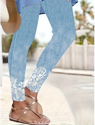  Damen Leggings Urlaub Vintage Mode Knöchellang Hohe Taille Blumen Grafik Farbverlauf Drucken Atmungsaktiv Weich Dehnbar Urlaub Lässig Täglich Hellblau Sommer Frühling Schmale Passform