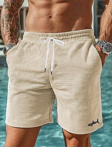  Herren Tiermotiv Hai Meeresbewohner Waffel-Shorts Sweat-Shorts Freizeitshorts Mittlere Taille Modisch lässig Urlaub Joggen Trainieren Elastischer Kordelzug in der Taille Shorts mit Taschen Designer