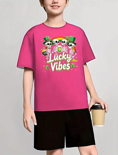  Jungen 3D Grafik Schädel T-Shirt Kurzarm Sommer Frühling Mode Basic Kinder 4-12 Jahre Rundhalsausschnitt Outdoor Lässig Täglich Normale Passform