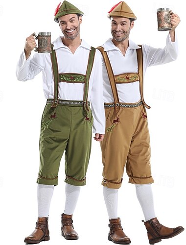  Karneval Oktoberfestbier Kostüm Lederhosen Hemd Alpenhut Bayerisch Deutsch München Wiesn Herren Party Bier Festival Stoff im traditionellen Stil