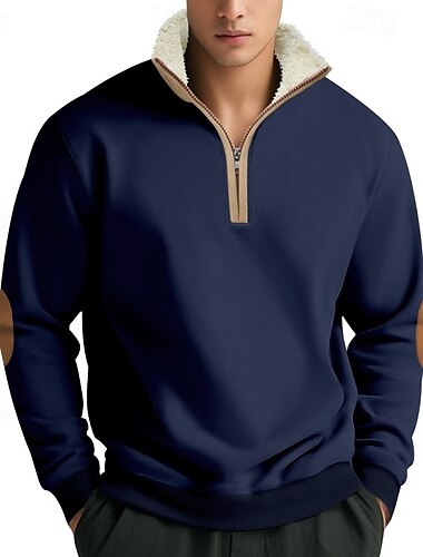  Herren Reißverschluss Kapuzensweatshirts Reißverschluss-Sweatshirt Schwarz Marineblau Khaki Hellgrau Dunkelgray Stehkragen Einfach Fronttasche Viertel Postleitzahl Sport & Outdoor Lässig Täglich