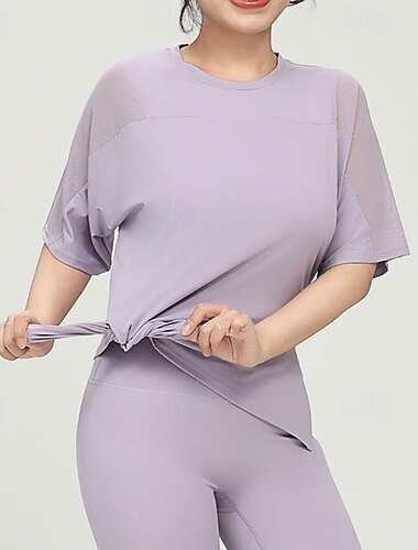  Damen Sport-T-Shirts Atmungsaktiv Locker Kurzarm Sport Einfarbig Oberteil Für Fitnessstudio sportlich Pilates Sportkleidung